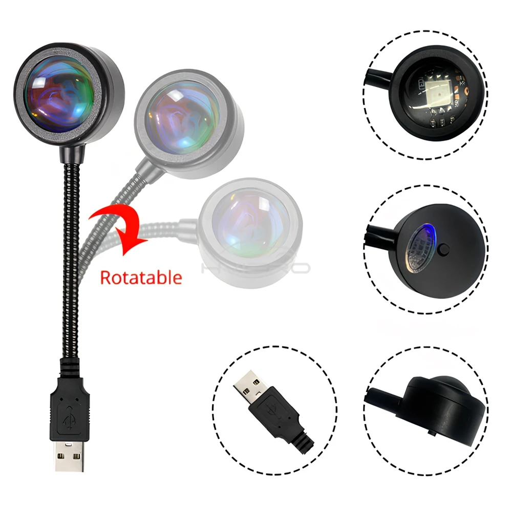 Lámpara Led de puesta de sol con interfaz UAB, proyector de fondo de neón de arcoíris, decoración de habitación, red de ambiente, luz Flexible colorida roja, 1 Uds.