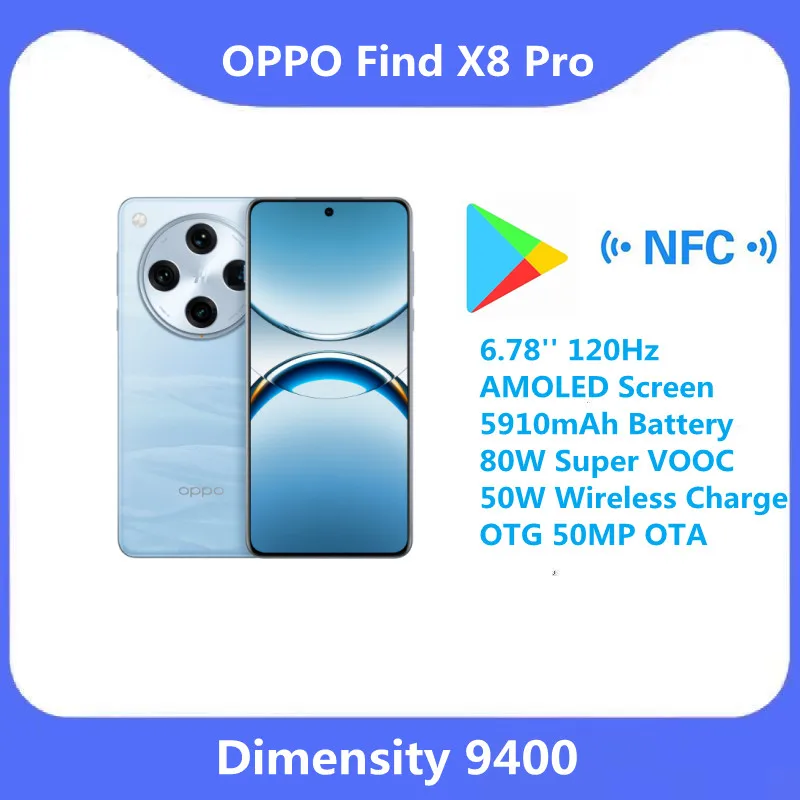 OPPO Find X8 Pro 5G Smart Phone 6.78'' 120Hz AMOLED Screen 5910mAh Battery 80W Super VOOC 50W Wireless Charge OTG 50MP OTA