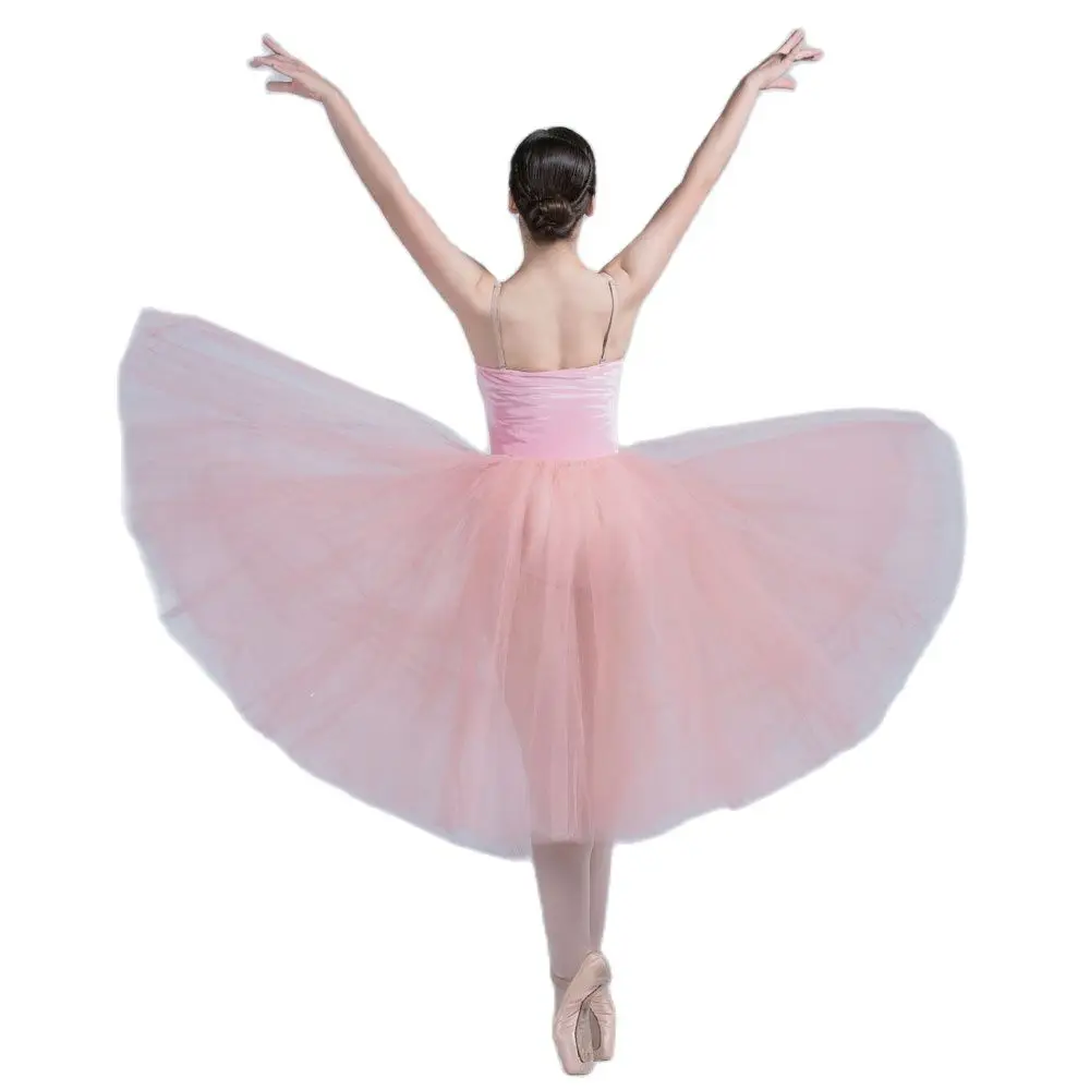 Hồng Nhung Trên Thân Áo Hồng Voan Dài Lãng Mạn Ba Lê Tutu Cô Gái Nữ Dancewear Ba Lê Tutu