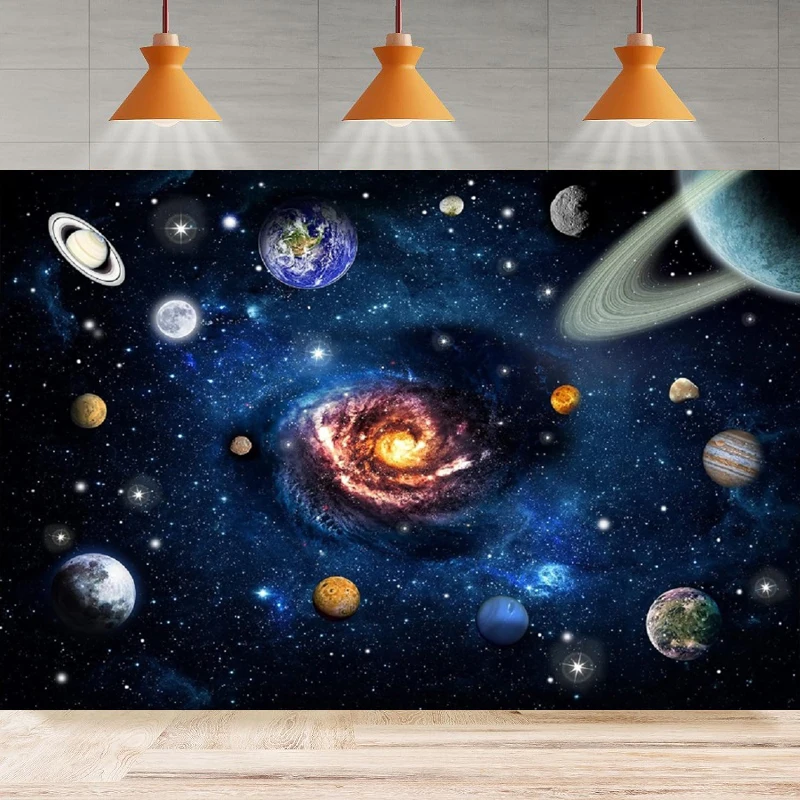 

Outer Space Backdrop Universe Earth Planet Galaxy Stars Adventure Birthday Background Home Party Backdrop Wall Banner Cake Table