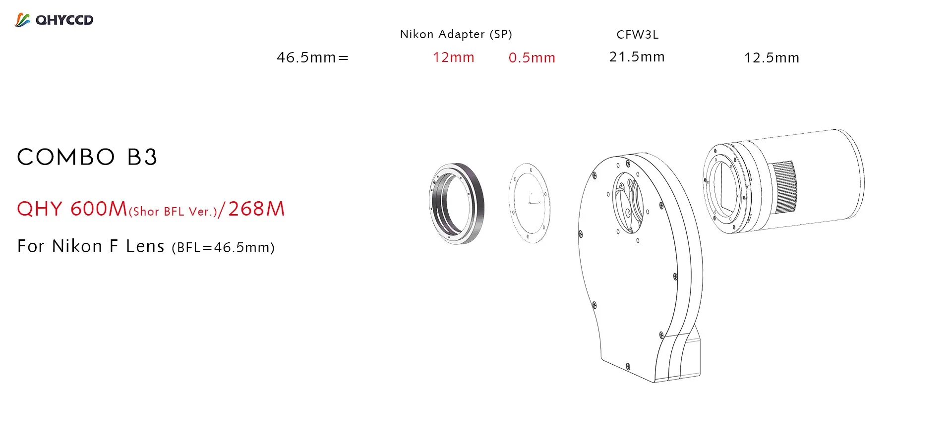 QHYCCD Set Adapter Ring B3 M54 Nikon Port SLR Lens Adapter Ring