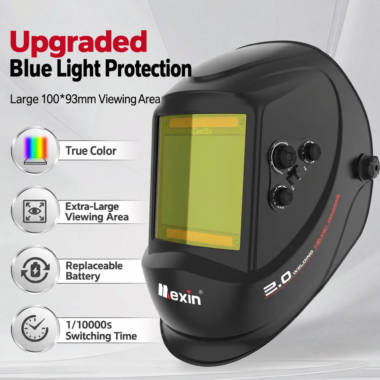 Large Viewing Screen Electric Welding Helmet True Color Auto Darkening Welding Mask with 4 Arc Sensors for TIG MIG Arc Grind