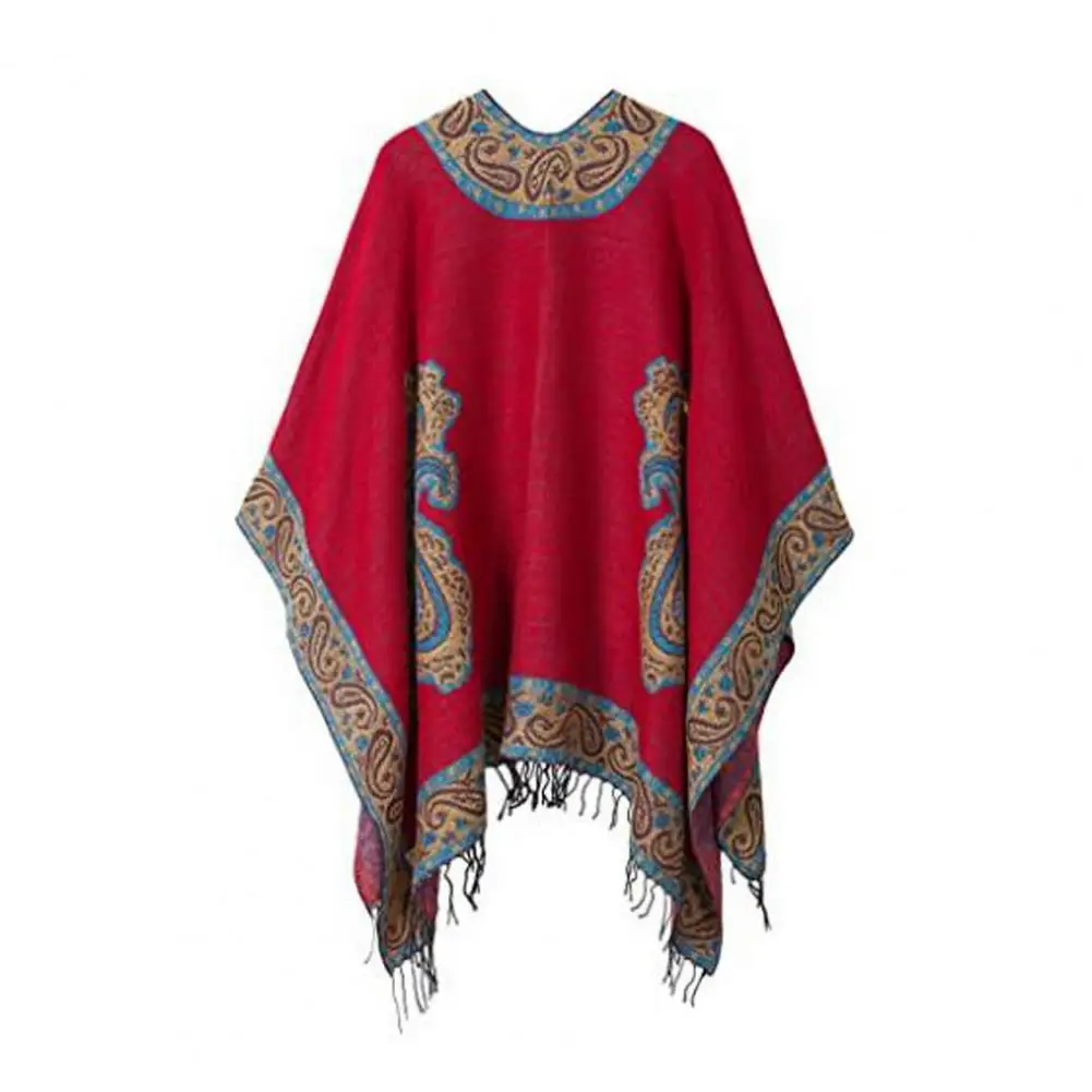 

Irregular Shawl Vintage Print Tassel Irregular Hem Women's Cape Poncho Geometric Contrast Color Imitation Cashmere Fall Winter