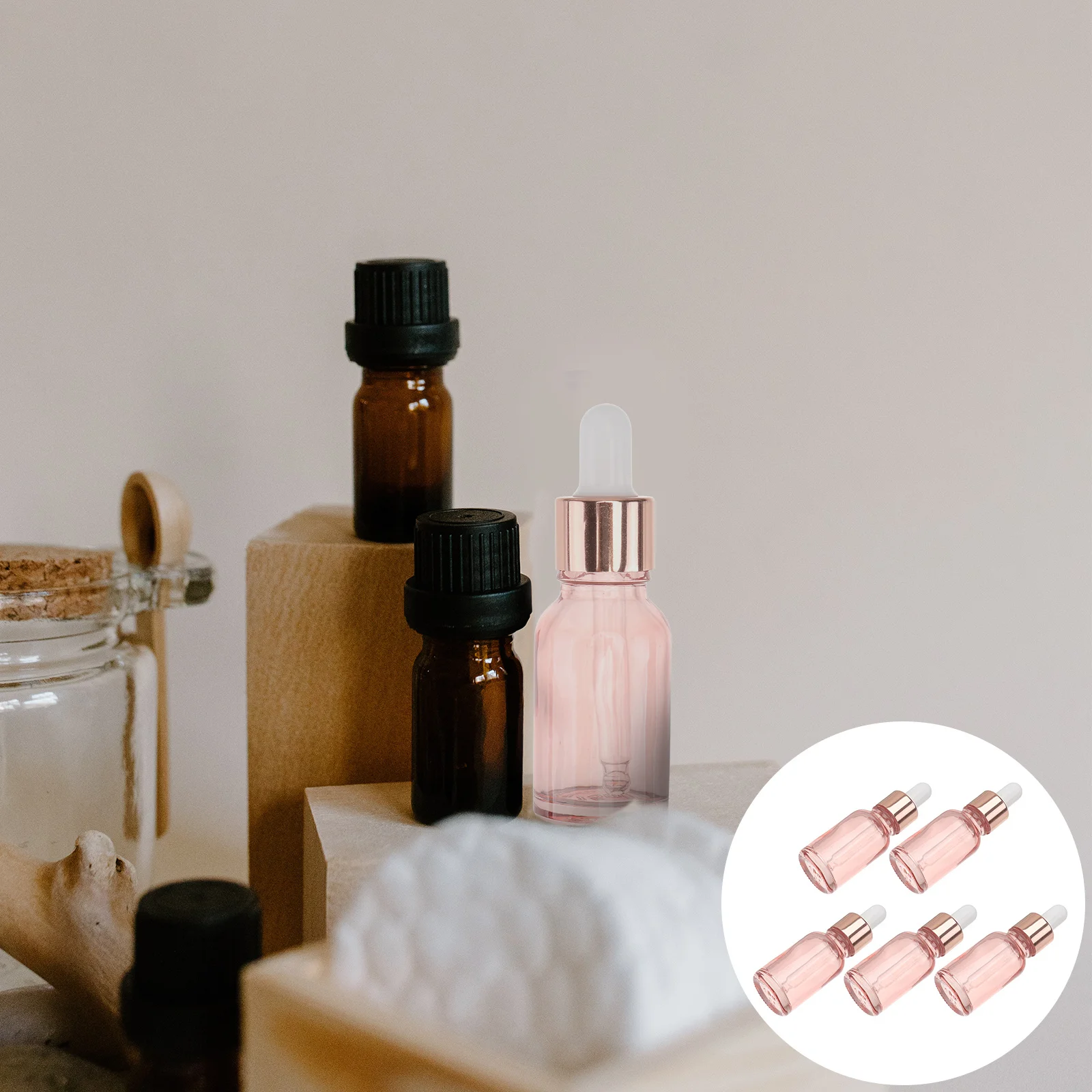 5Pcs Small Glass Dropper Bottle Set Durable Easy Carry Essential Oil Sub Bottles Compact Size for Travel Essential Oil Bottle