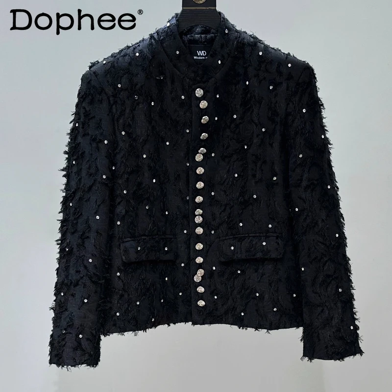 

Men's 2025 Autumn New High Street Stylish Short Jacket Tops Men's Multi-Button Tassel Rhinestone Jackets Padded Shoulder Coats