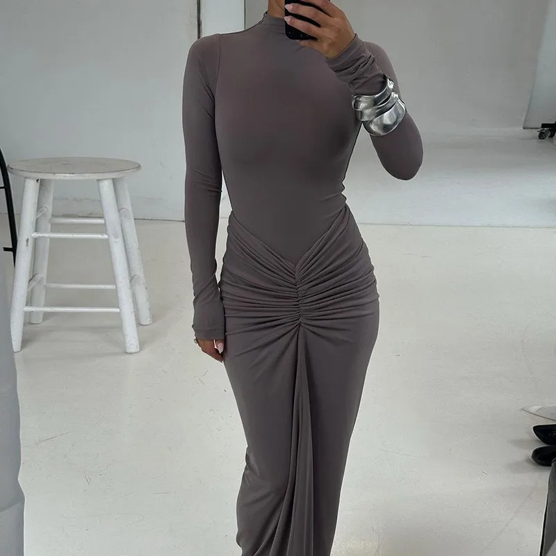 Sexy Sheath Maxi Dress Women Slim Hip Package Full Sleeve Female Party Dresses 2024 Fashion O-neck Elegant Bodycon Evening Robe