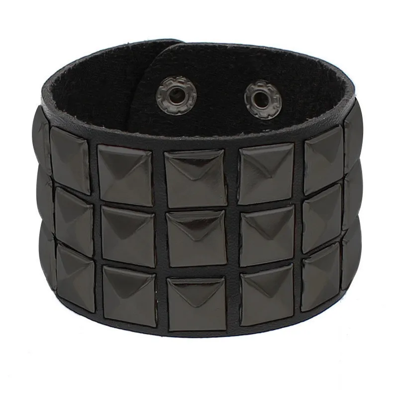 Punk Fashion Men Black Cuff Leather Bracelet Wristband Metal Rivets Stud Charm 80s Wrap Bangle for Women Rock Gothic Jewelry