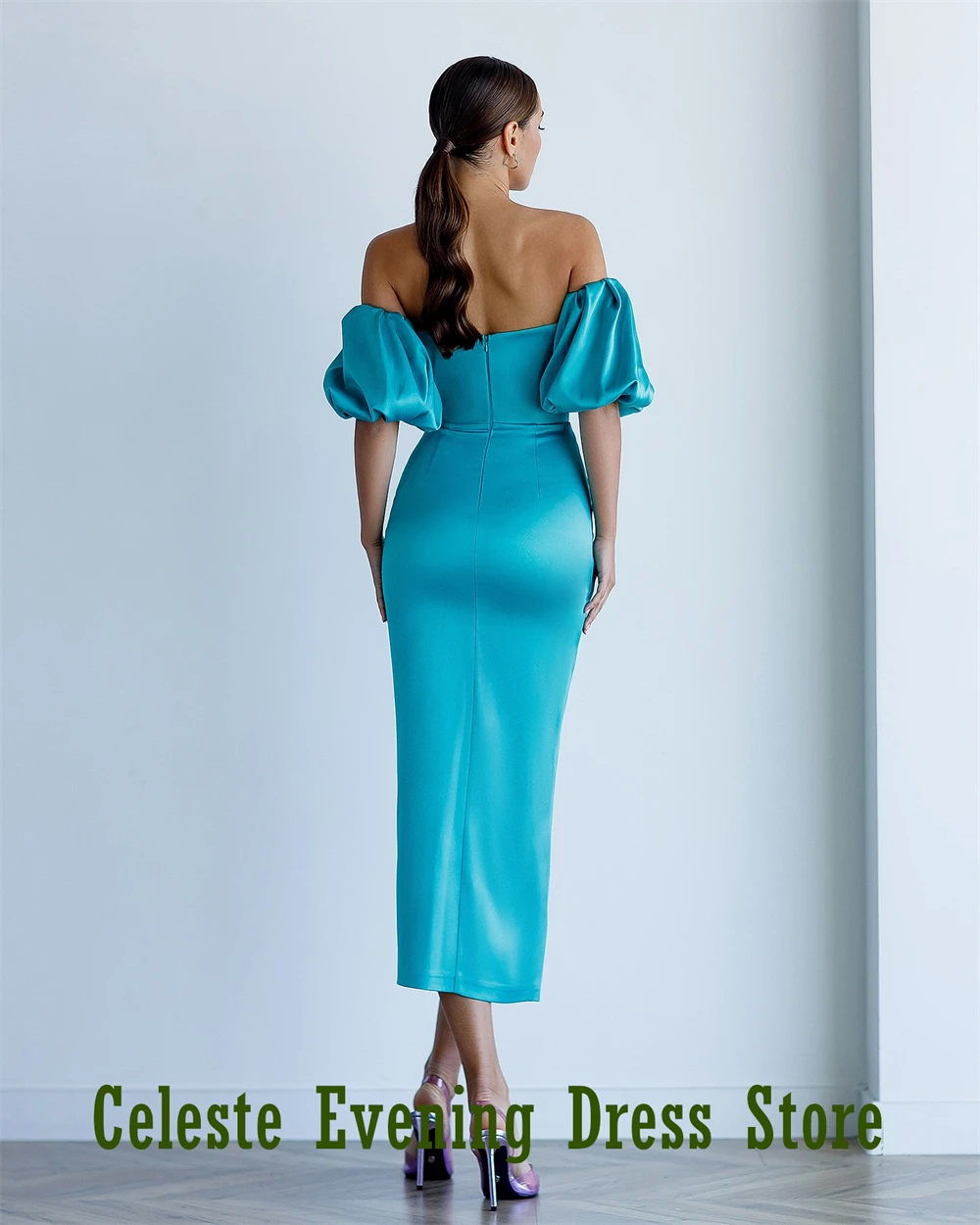 Vestido de noche de satén morado Simple de sirena personalizado, exquisito vestido de fiesta sin tirantes con manga desmontable, vestido de fiesta a la moda