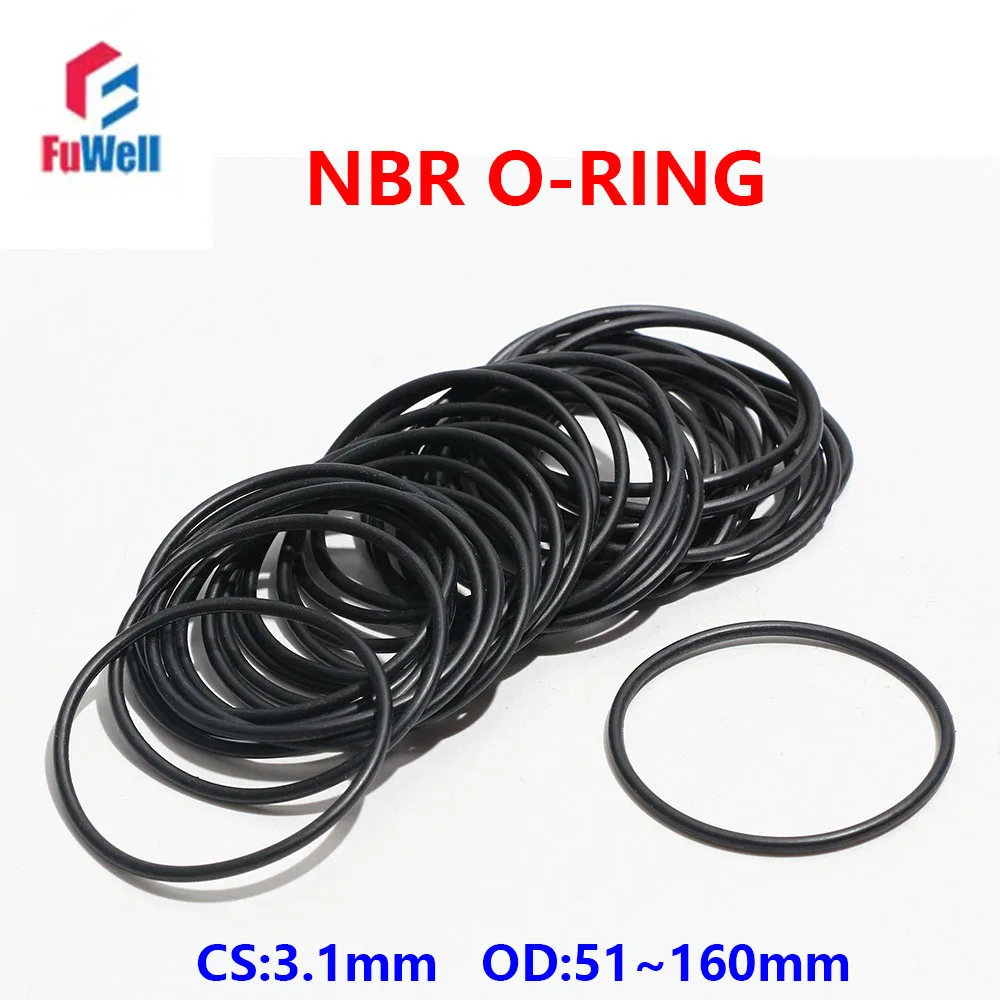 

Fuwe200pcs O Ring Gasket CS3.1mmOD51~160mm NBR Automobile Nitrile Rubber Round Corrosion Oil Resistant Sealing Washer Black