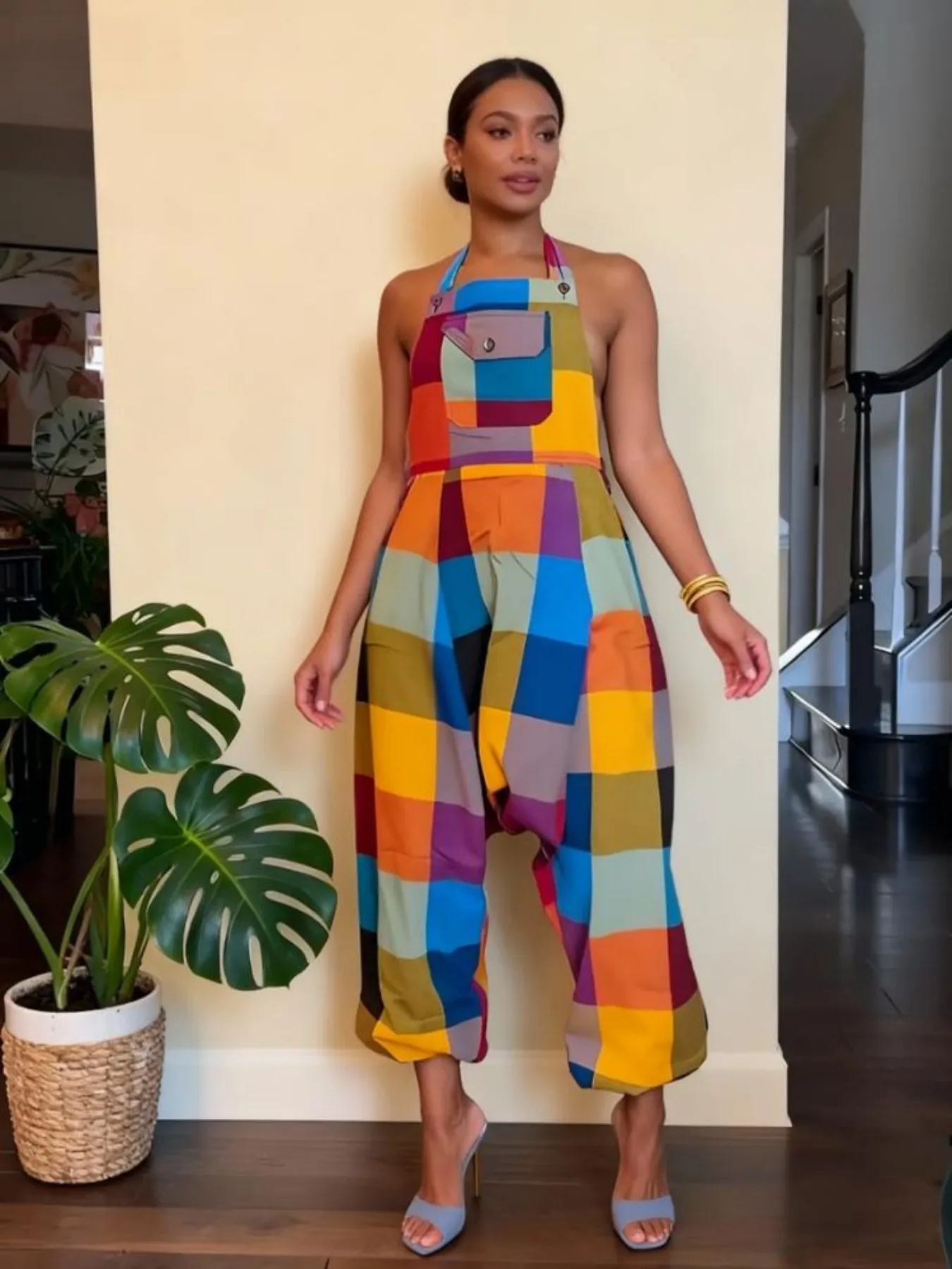 

Colorful Patchwork Harem Overalls for Women