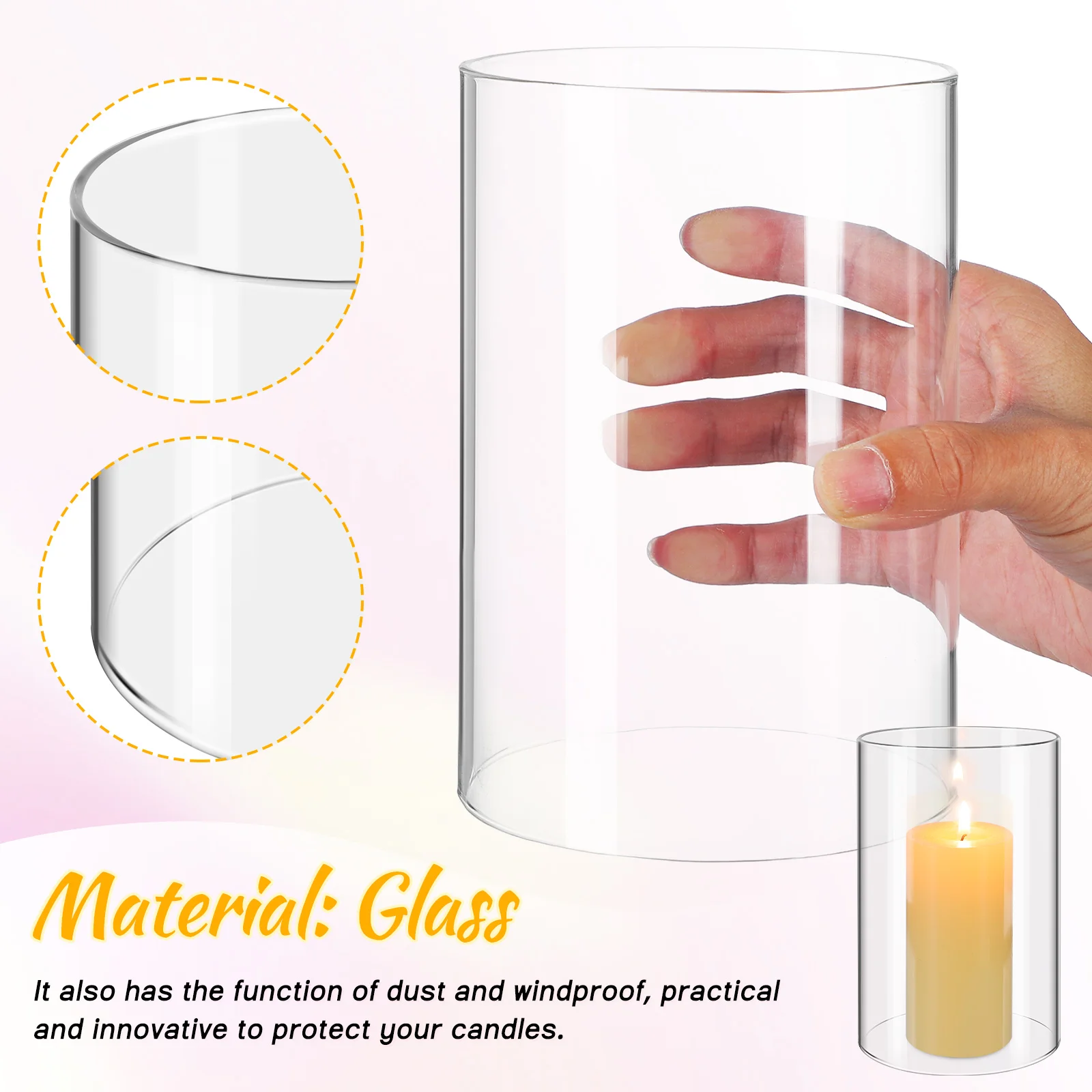 

2pcs Cylindrical Glass Candle Shade Pillar Romantic Candle Covers Open Ended Candle Shade windproof candle cover home party deco