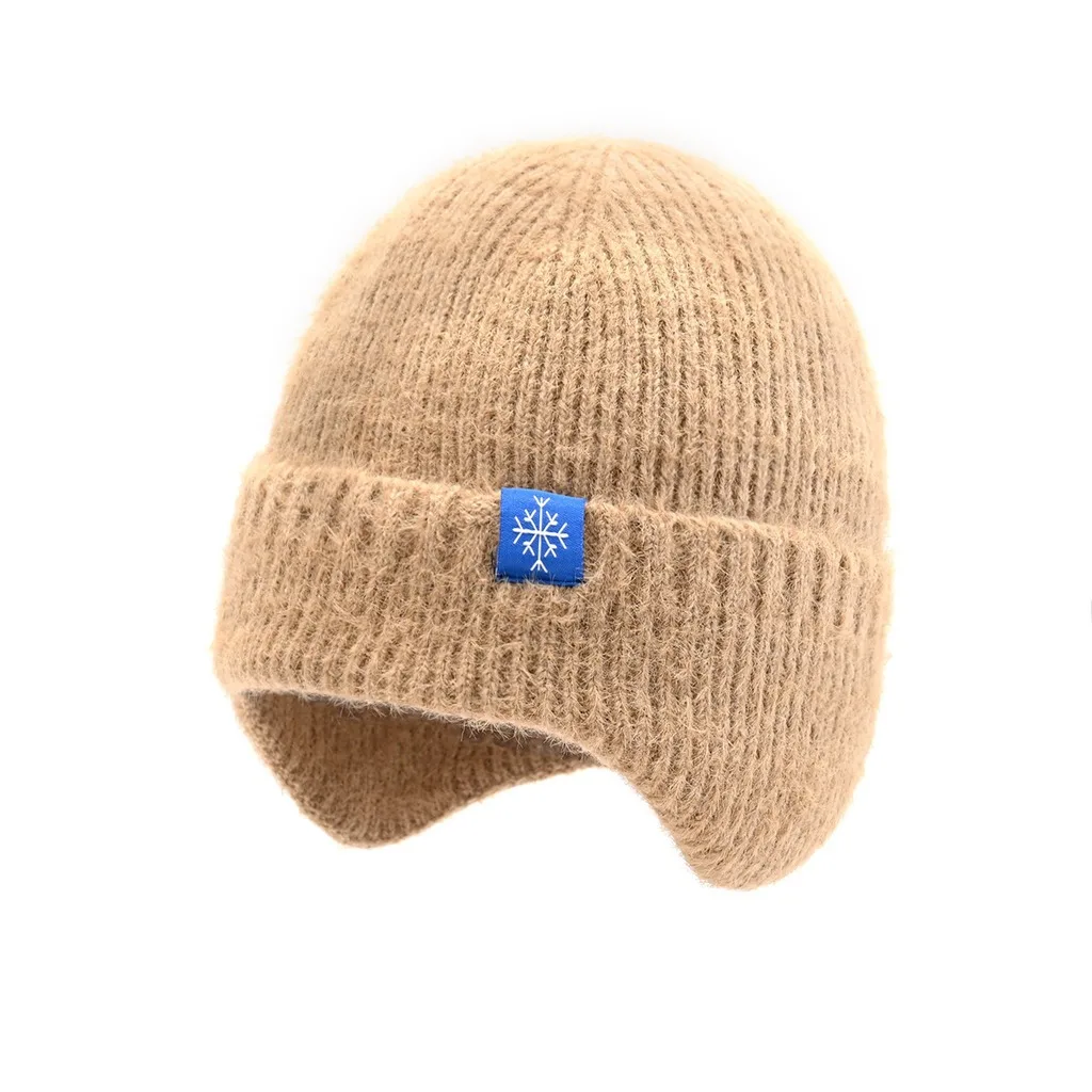 Brimless Hat Thick Fleece Lined Beanie Knitted Ear Flap Beanie Casual Unisex Beanie For Adults Skiing Daily Commuting