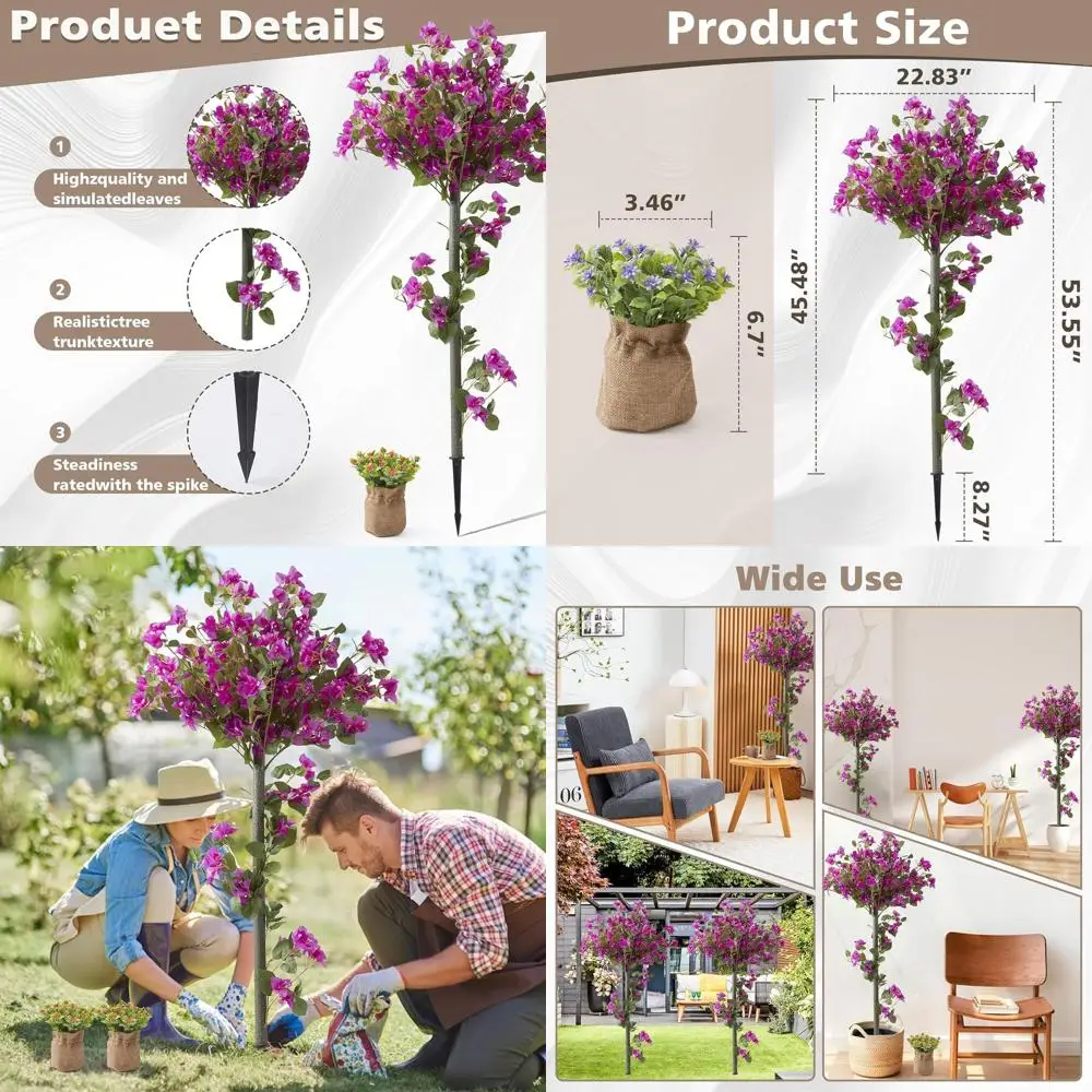 

Пара искусственных деревьев Bougainvillea высотой 4 фута с земляными шипами, шелковыми цветами фуксии для дома, офиса, сада, свадьбы, в помещении
