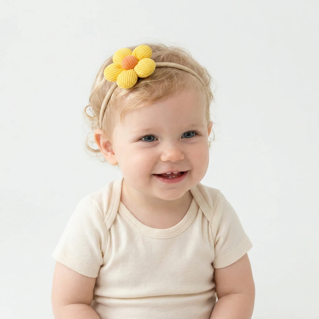 1Pc Ribbed 3D Flower Baby Headband Skinny Nylon Hairbands for Girls Newborn Soft Elastic Floral Toddler Hair Accessories Gift