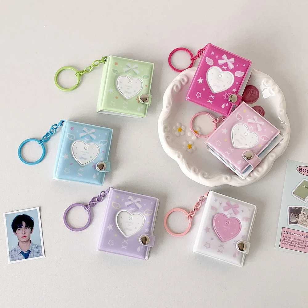 Cute Bow Photo Album Keychain Snap Closure Mini Photocards Holder Album Book