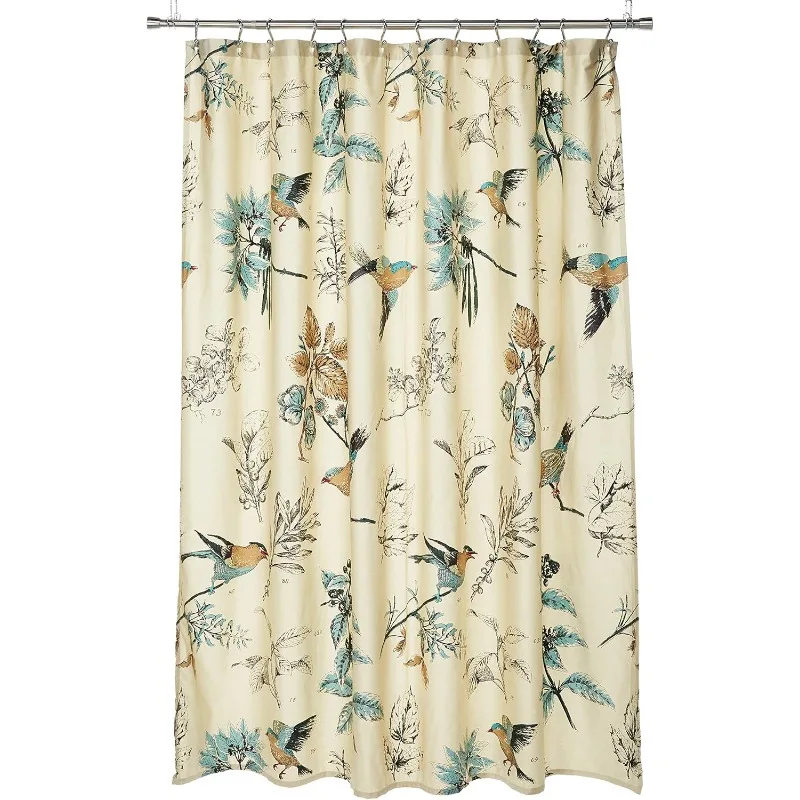 

Shower Curtain, Bird & Leaf Print, Farmhouse Shower Curtain For Bathroom, Modern Country Bathroom Décor, Machine Wa