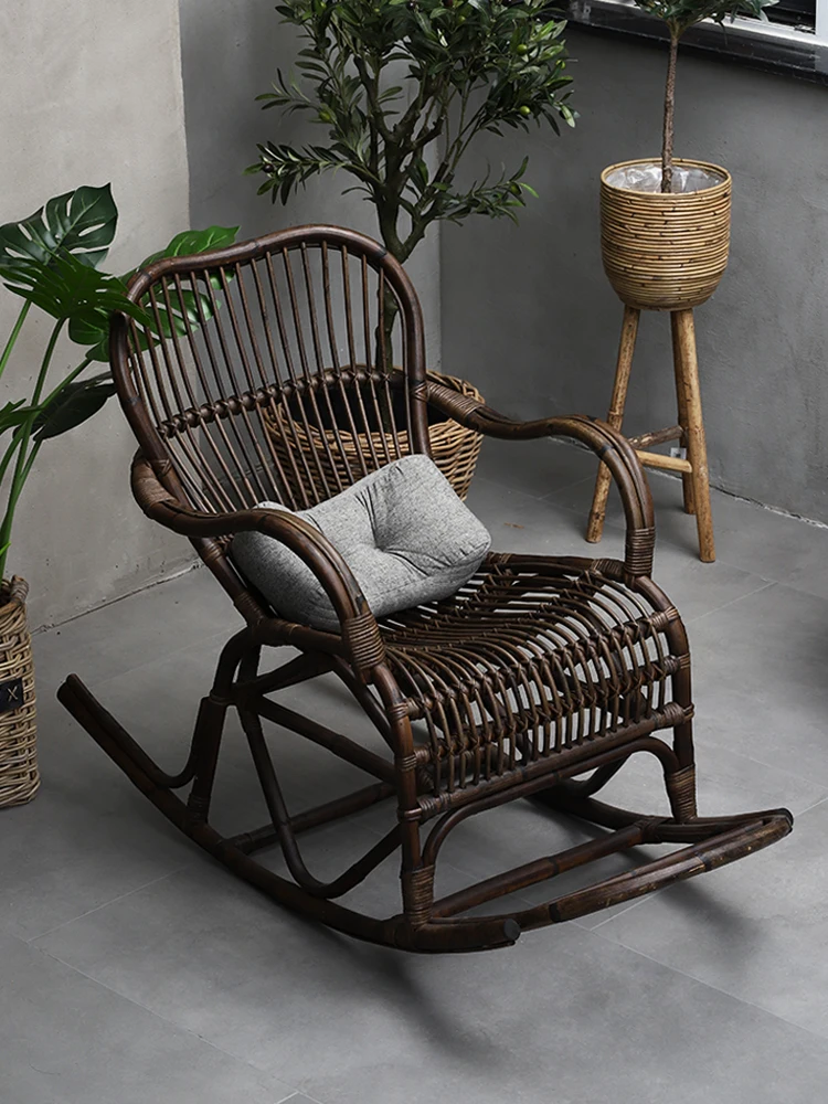 rocking chair summer old man rattan home balcony lounge chair creative retro rattan chair single recliner