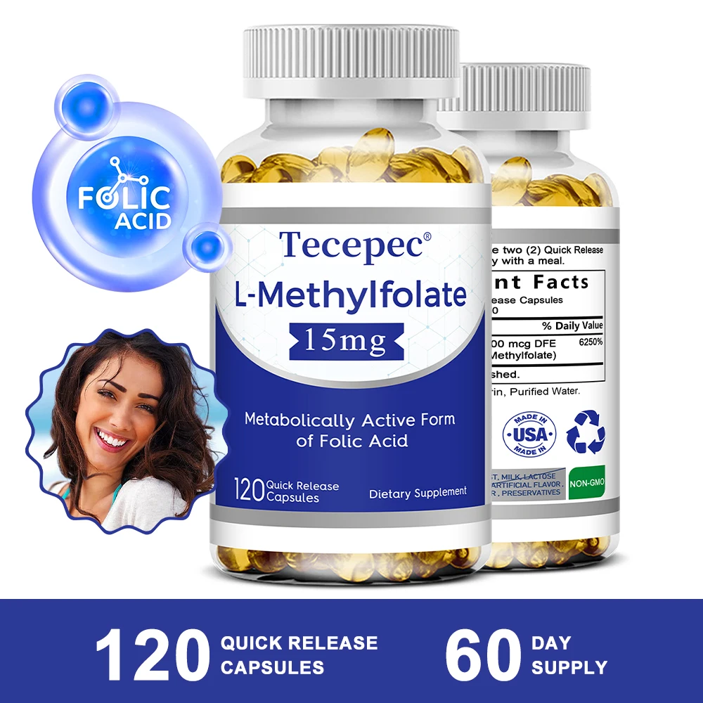 L-Methylfolate 15mg Supplement - Metabolically Active Form of Folic Acid,Support Brain & Heart Health,Non-GMO, Gluten Free