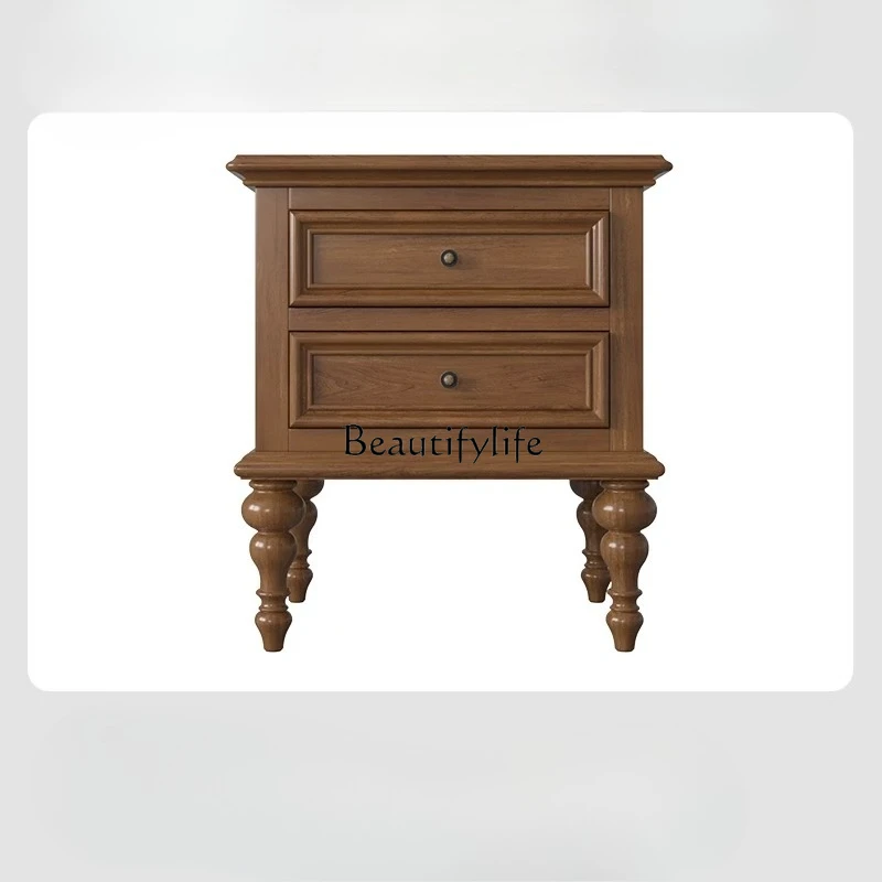 

02French retro solid wood bedside bedroom storage white retro bedside storage cabinet