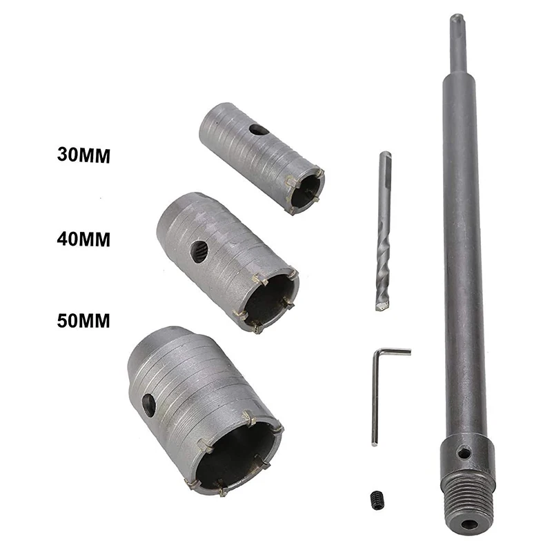 30 40 50Mm SDS Plus Shank Carbide Tip Hole Saw Drill Bit Shaft Cutter Wall Drill Brick Stone Concrete Cement With Wrench