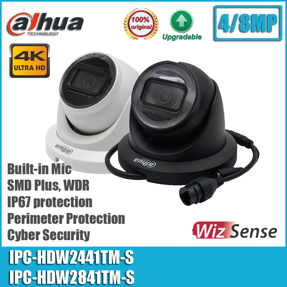 Original Dahua IPC-HDW2441TM-S and IPC-HDW2841TM-S 8MP 4K POE IR WDR IP67 Built in MIC SMD Plus Eyeball WizSense Network Camera