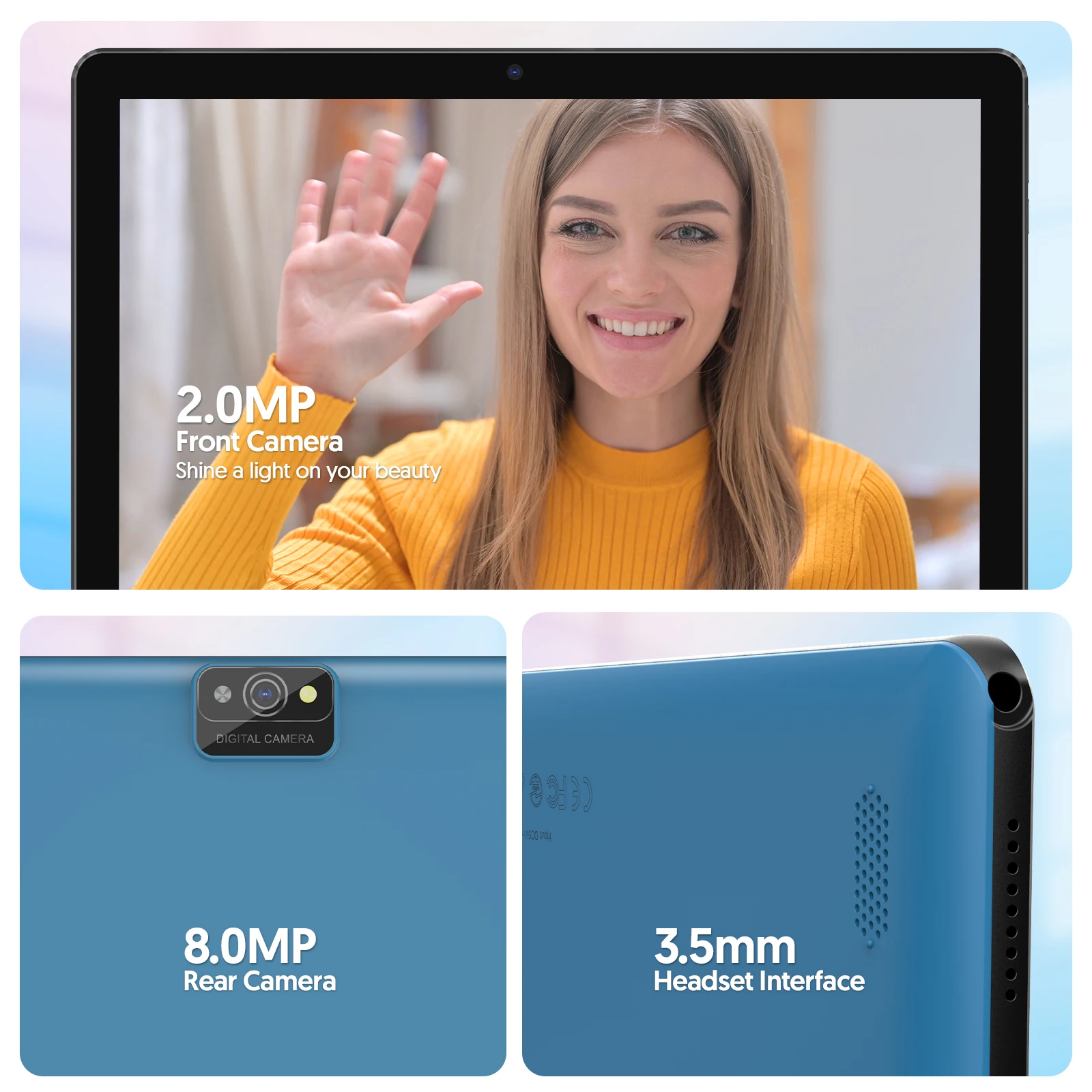BAKEN แท็บเล็ต Android 13 ขนาด 10 นิ้วใหม่, โปรเซสเซอร์ quad-core, 7GB (ส่วนขยายหน่วยความจํา 3g + 4g) RAM + ROM 64GB, ส่วนขยาย 1TB, IP 1280x800