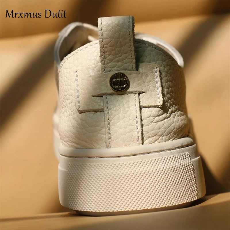 Mrxmus Dutit 2023 Autumn Fashion High Street Simple White Genuine Leather Soft Casual Comfot Sneakers Women Shoes Woman