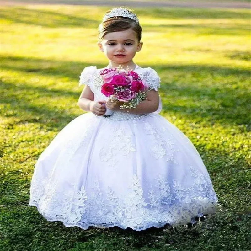 

Lace Flower Girl Dresses Cute Baby Puffy Princess Dresses for Girl Kids Birthday Party Gown First Communion Ground Length