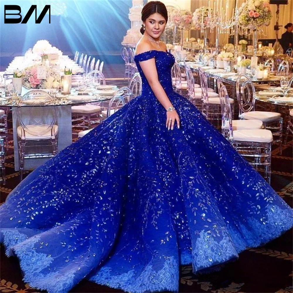 Luxury Beads Crystal Quinceanera Dresses Saudi Arabic Applique Off Shoulder Ball Gown Evening Gowns Women Party Dresses Plus