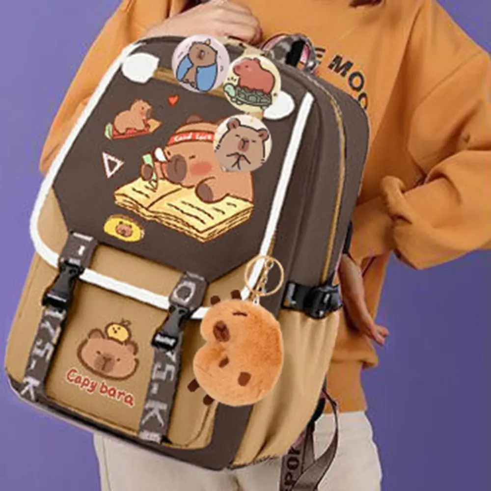 

Multi-Compartment Capybara Backpack Oxford Cloth Large Capacity Cartoon Animal School Bag Waterproof Lightweight