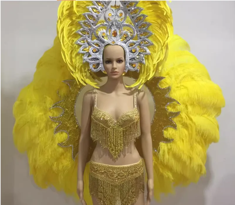 

Yellow Feather Opening Grand Stage Performance Costume Samba Dance Dress