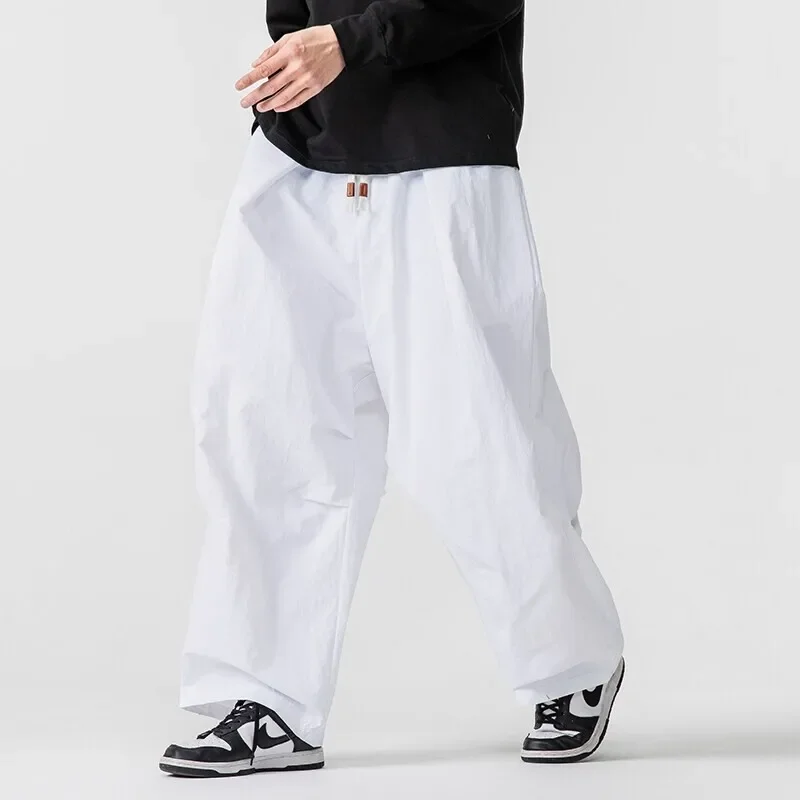 American Style Cargo Pants Men Loose Elastic Waist Wide Leg Trouser Breathable Summer Oversized Harem Casual Fashion Pants Men's - Image 4