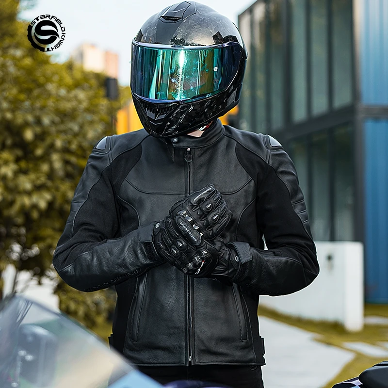 

Star Field Knight New Style Motorcycle Riding Jacket Real Cowhide Coat Autumn Winter Warm With Protective Body Gear Accessories