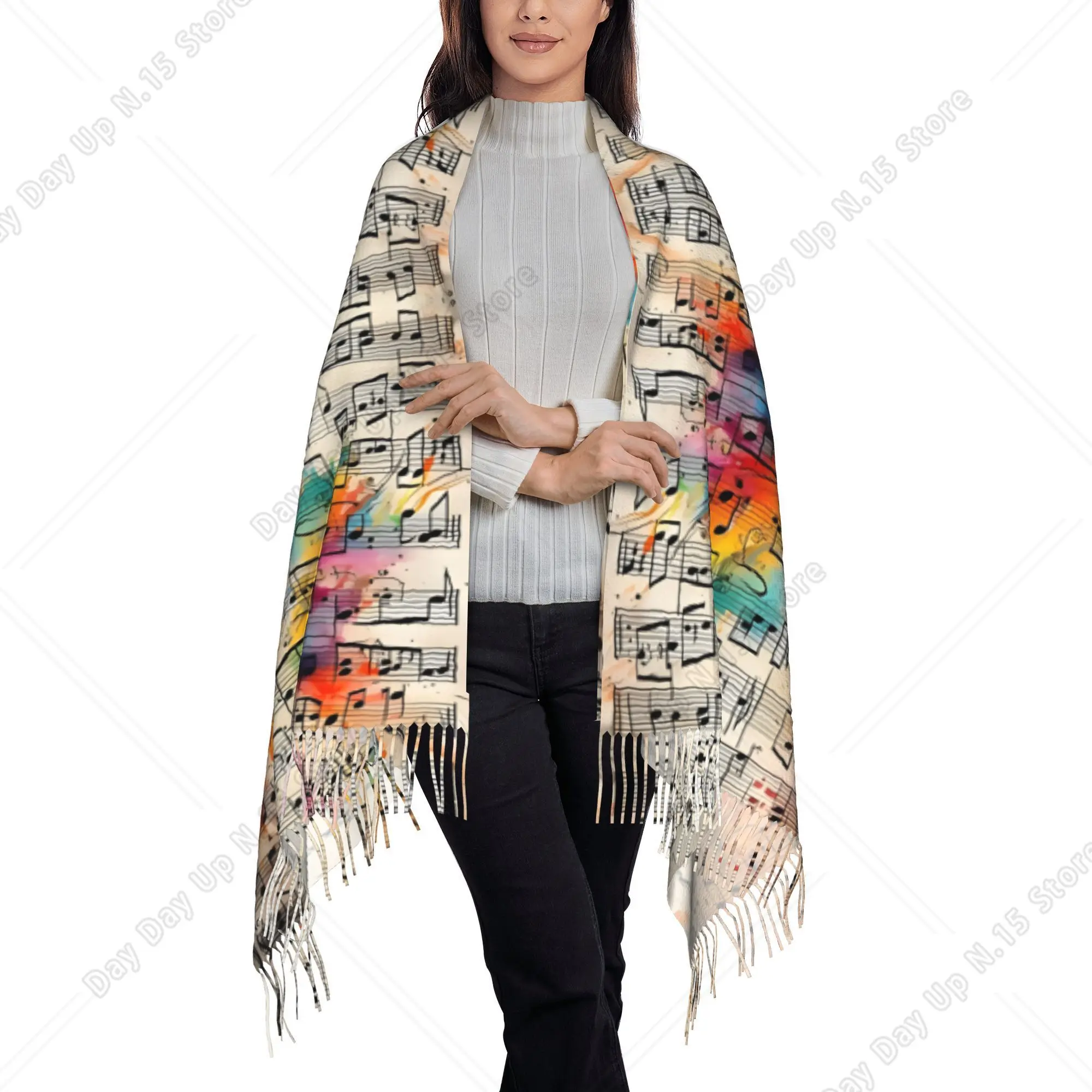 Abstract Doodle Of A Music Sheet with Notes Unisex Fringed Scarf Shawl Print Warm Perfect for Cycling Birthdays Christmas