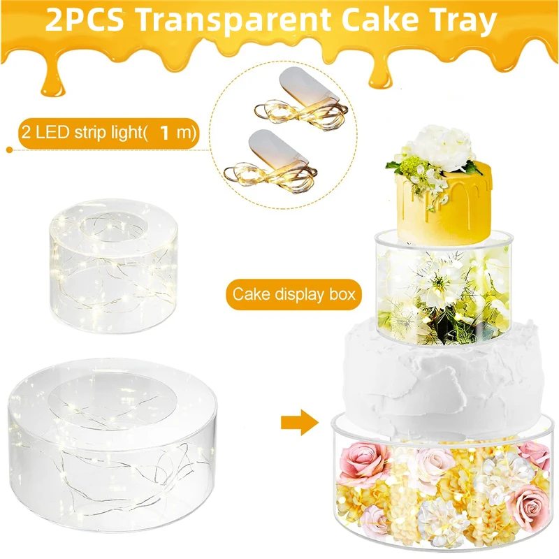 2Pcs Acrylic Cake Stand Fillable Cake Risers Clear Cake Tier Stackable Cake Display Boxex Decor Wedding Birthday Party Supplies