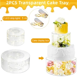 2 pezzi supporto per torta in acrilico riser per torta riempibili Clear Cake Tier impilabile Cake Display Boxex Decor forniture per feste di compleanno di nozze