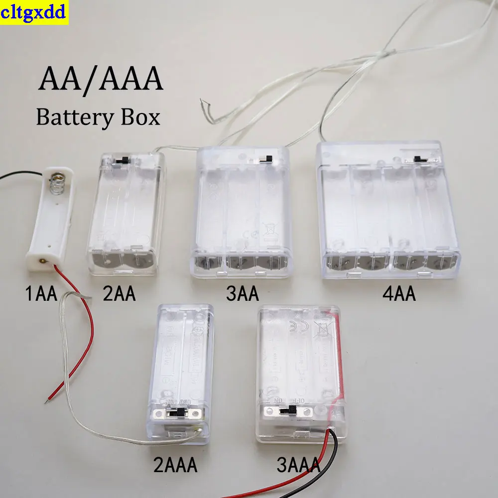 

cltgxdd 1 piece AA/AAA battery holder box with switch and lid 1/2/3/4/AA 2/3AAA battery holder box with lead transparent box