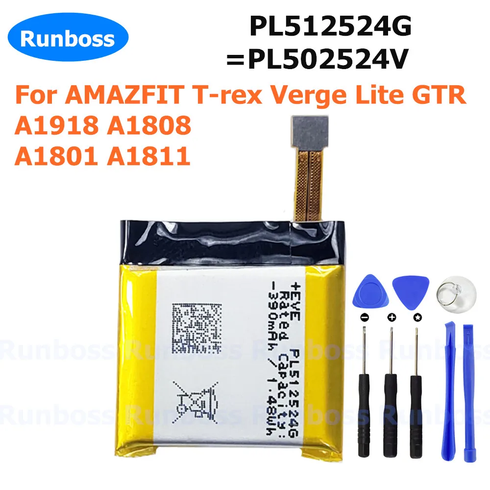 New PL512524G PL502524V 390mAh Battery For Huami AMAZFIT T-rex Verge Lite Gtr A1918 A1808 A1801 A1811 Smart Watch Batteries