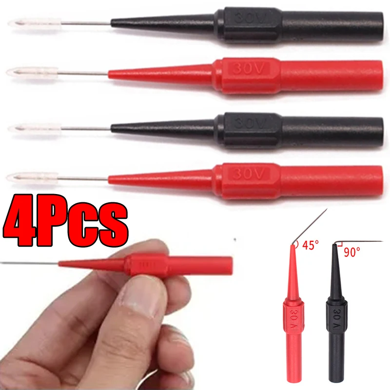 1/4Pcs Mixed Car Multimeter Test Lead Extention Back Piercing Needle Tip Probes 30V Insulation Piercing Needles with Socket