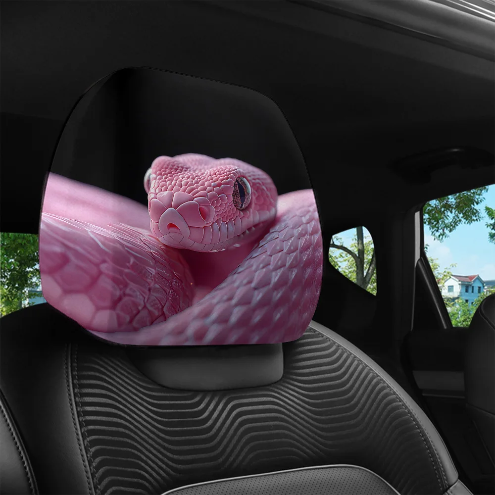 2pcs Pink Snake Print Car Headrest Covers, Car Interior Decoration, Easy To Remove And Install, Machine Washable, Simple Install