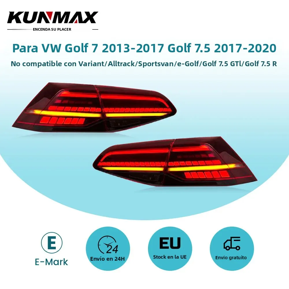 Conjunto de Luces Traseras LED de Estilo Deportivo para Volkswagen VW Golf 7 MK7 2013 2014 2015 2016 2017 GOLF 7.5 2017 2018 2019 2020, con Señal de Giro Dinámica Secuencial, DRL, Luz de Freno, Luz de Reversa