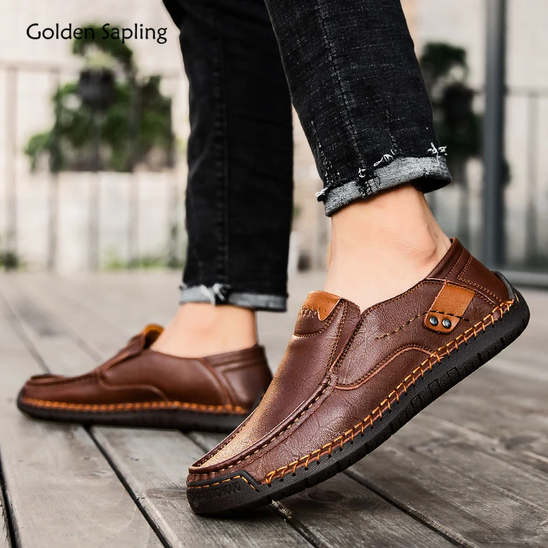 

Повседневная деловая обувь на плоской подошве из натуральной кожи с золотым саженцем, модные мужские лоферы, мужская обувь в стиле ретро, лоферы для отдыха и вечеринок