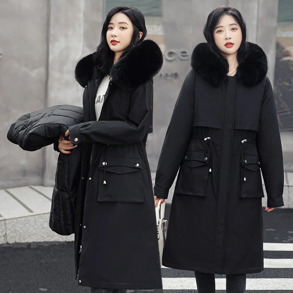 

Parker Women's Cotton-padded Coat Velvet Winter down Mid-Length Korean Style Thick Large Size Casual Outerwear