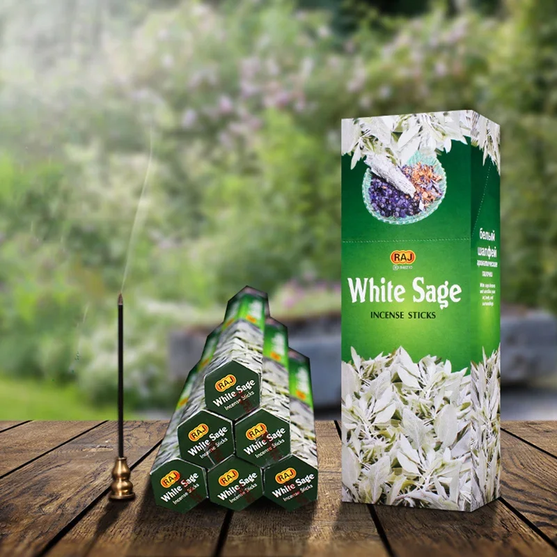 White Sage India Stick Incense Handmade Natural Meditation Sandalwood Frankincense Yoga Incense Flower Scent Tibetal 1box