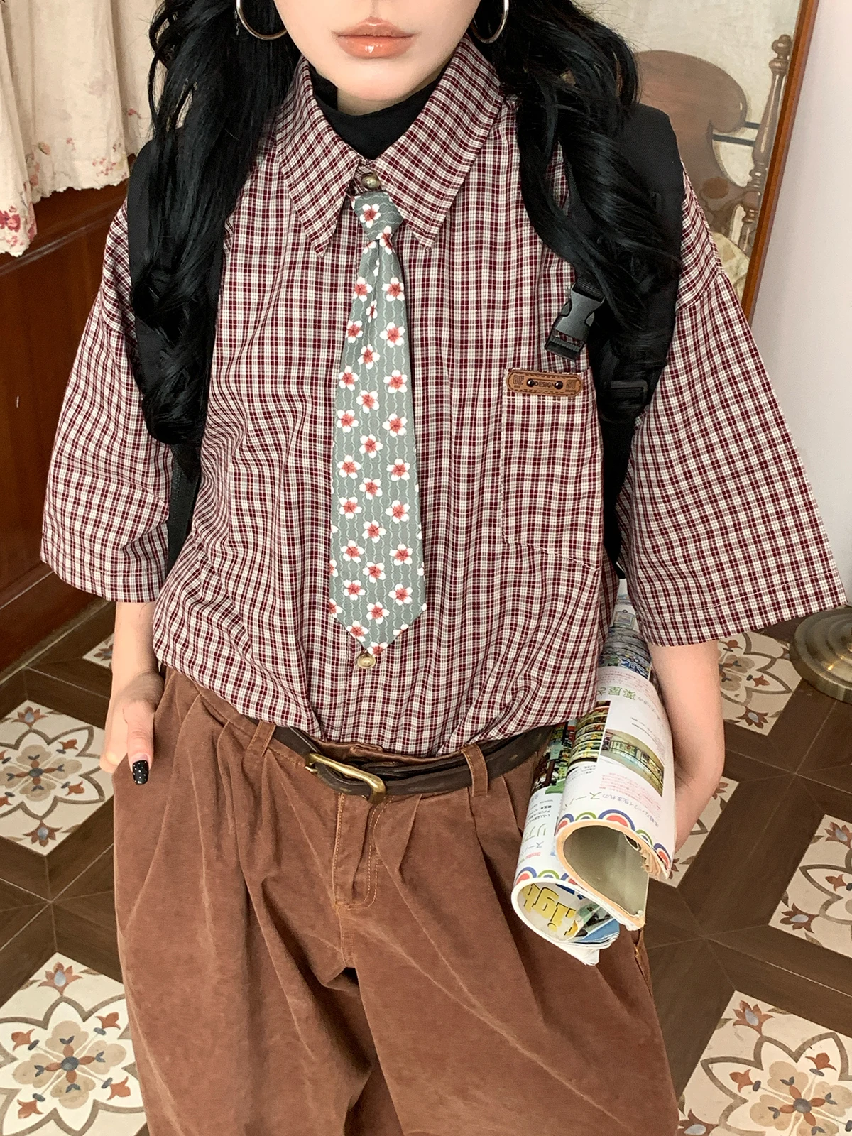 

College Style Plaid Short Sleeve Loose Fit Shirt Unisex Summer New Design Versatile Breathable Skin-Friendly Regular Length