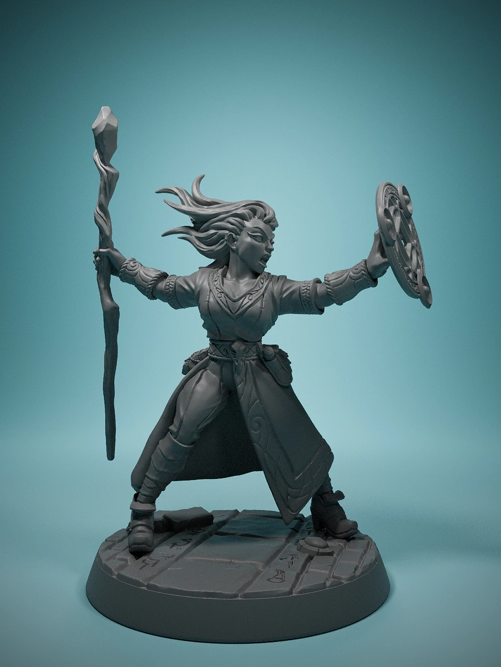 

Arcane Apprentice Miniature Models For Tabletop Game ,3D Game Character Models Femal Arcane Apprentice With Cane And Shield