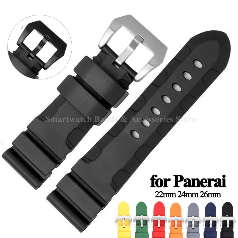 22mm 24mm 26mm Silicone Watch Strap for Panerai for SUBMERSIBLE PAM441/111/359 Rubber Watch Band Men Women Bracelet Accessories