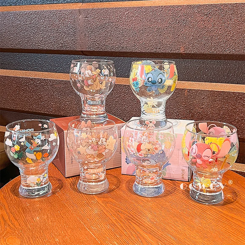 Disney Stitch 2025 nueva taza alta para el hogar, vaso alto de lujo ligero para bebidas, agua, jugo, cerveza, decoración de cristalería elegante