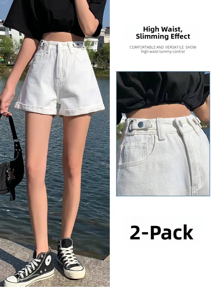 High Waist Thin Denim Shorts Women's Summer New Style Small Size Loose Slim A-Line Student Wide Leg Hot Pants Casual Cotton B...