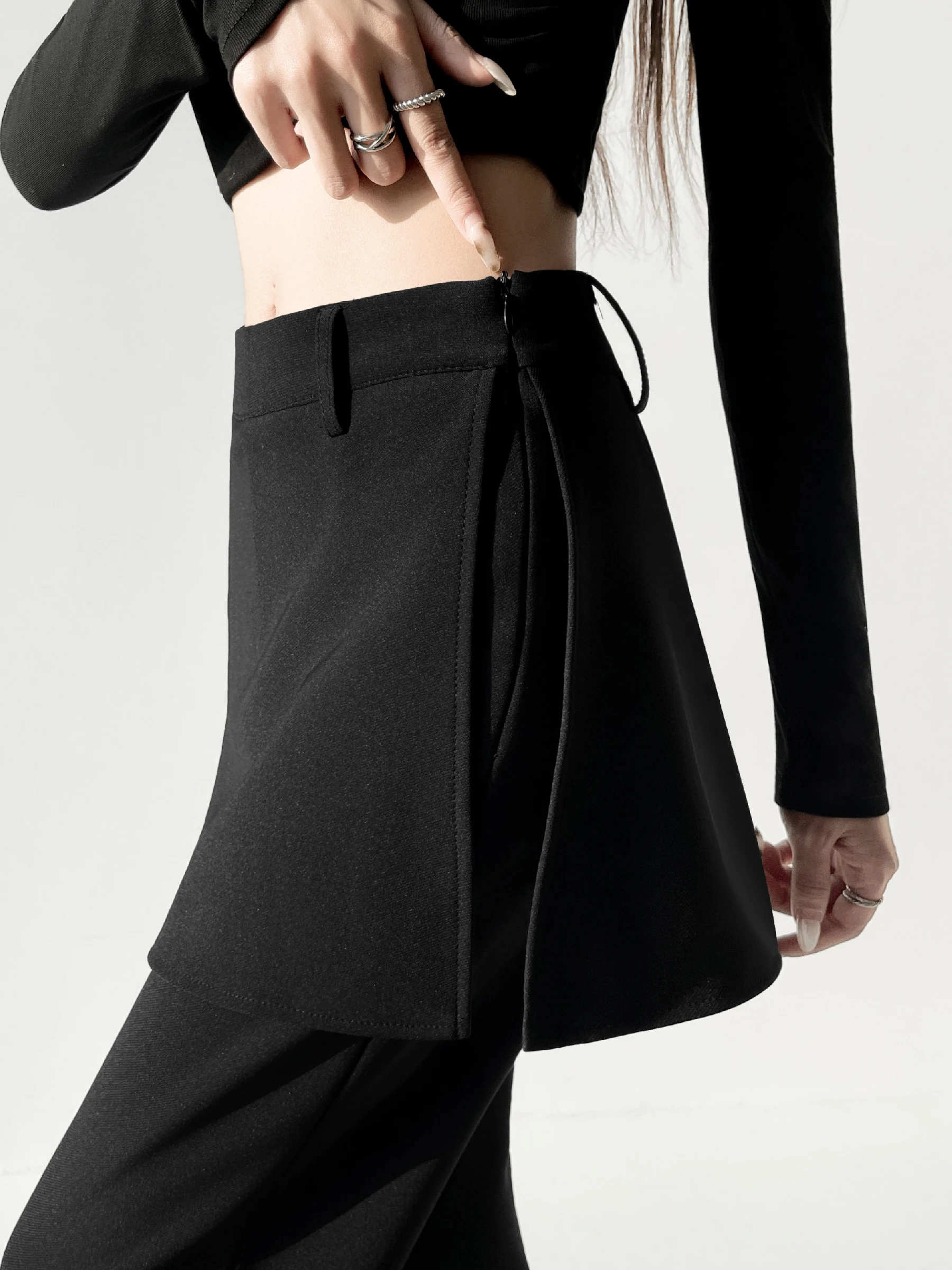 

High Waist Flared Casual Women's Suit Pants Design Sensation Two-Piece Look Straight Leg Extended Length Floor-Length Pants